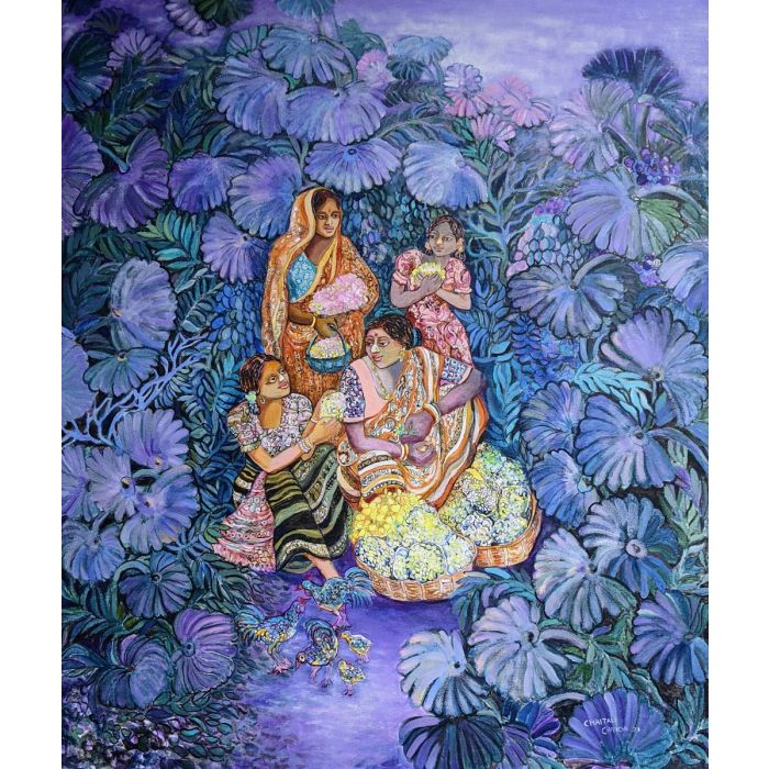 "Flower Collectors" by Chaitali De Chanda beautifully captures the essence of rural Bengal