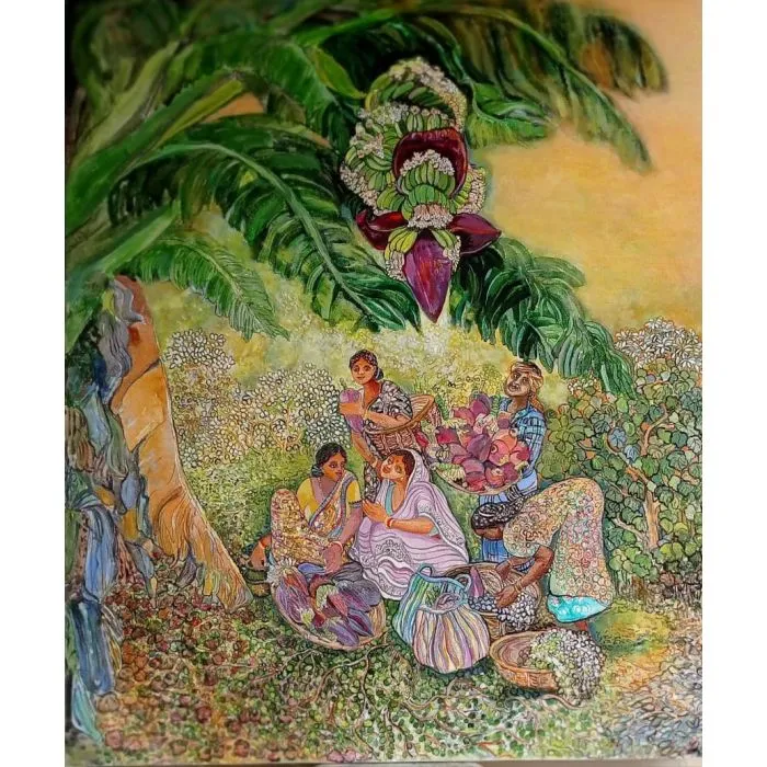 Friends by Chaitali De Chanda, acrylic on canvas, people and portraits