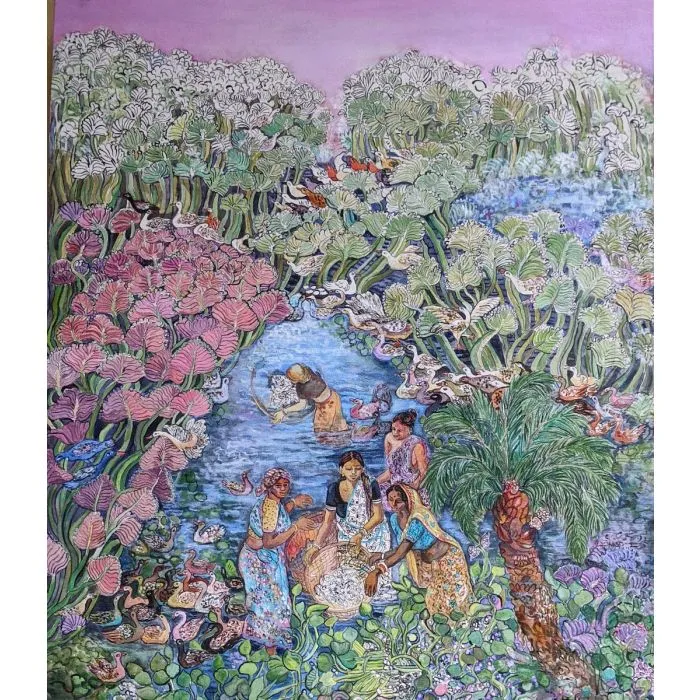 Fisher Woman by Chaitali De Chanda, acrylic on canvas, people and portraits