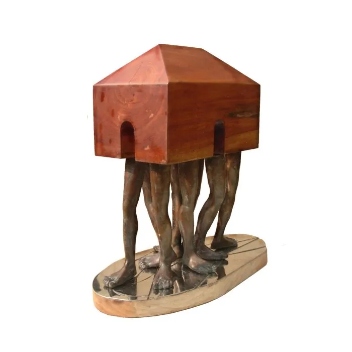 Homeless by Rakesh Sadhak, bronze and wood, people and portraits