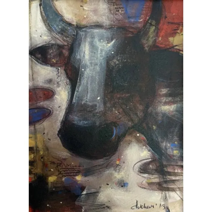 Bull by Sekhar Kar, acrylic on canvas, animal