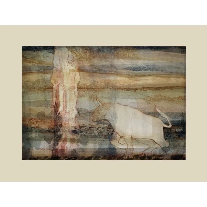 Bull by Kartick Pal, watercolour on paper, animal