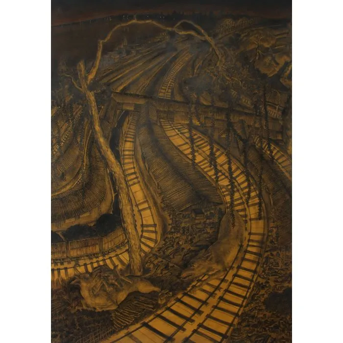 Banaras by David Malaker, mix media on paper, landscape, sea and sky