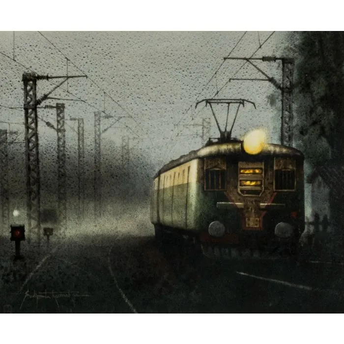 Journey by Sudipta Karmakar, acrylic on canvas, transportation and map