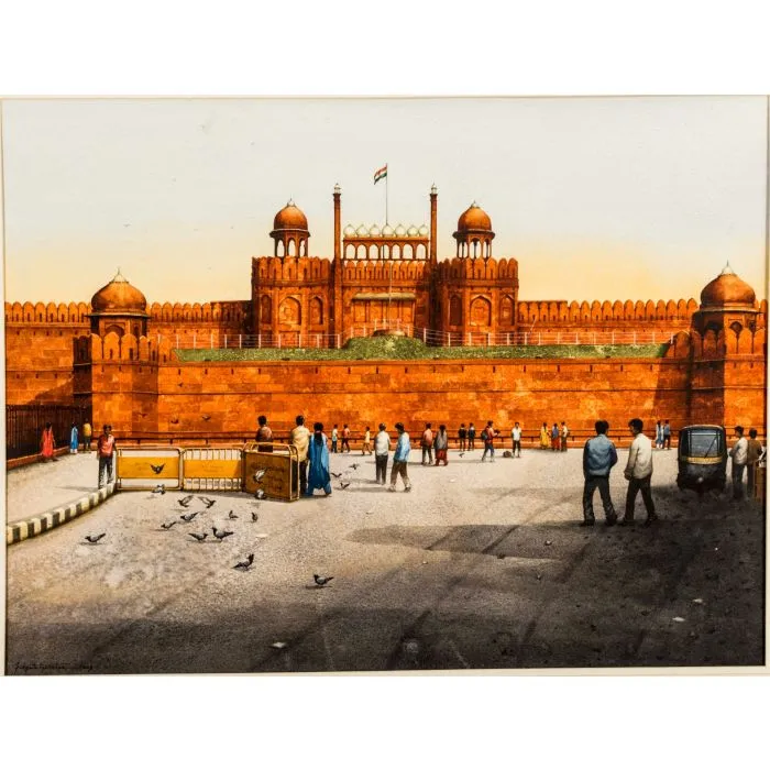 Red Fort by Sudipta Karmakar, watercolour on paper, architecture and cityscapes