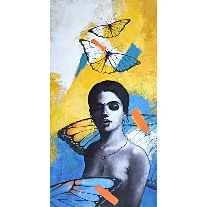 Grace by Kishore Pratim Biswas, acrylic on canvas, nude
