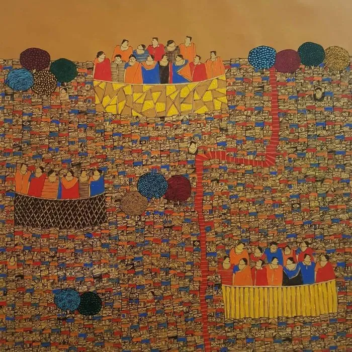 City Scape 3 by Rama Krishna V., acrylic on canvas, architecture and cityscapes