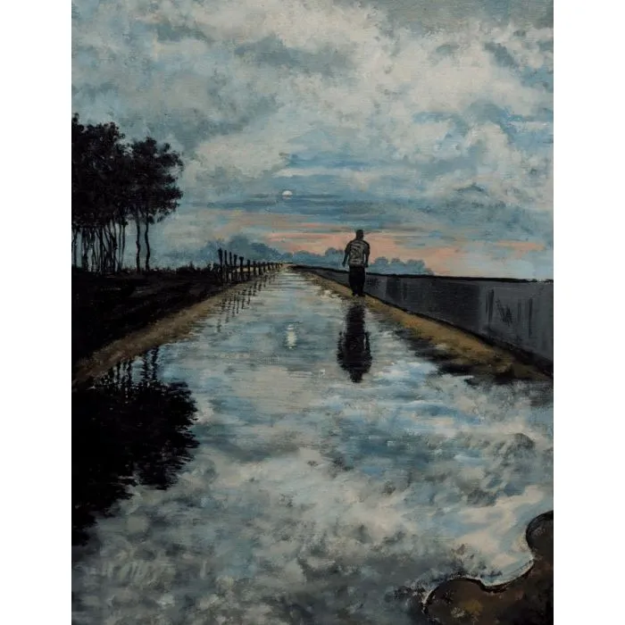 Way to the beach by Arka Alam, acrylic on canvas, landscape, sea and sky