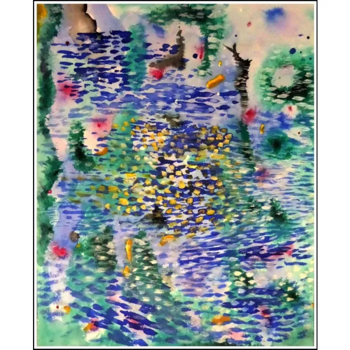 Water in my head by Debdutta Banerjee, acrylic on paper, landscape, sea and sky