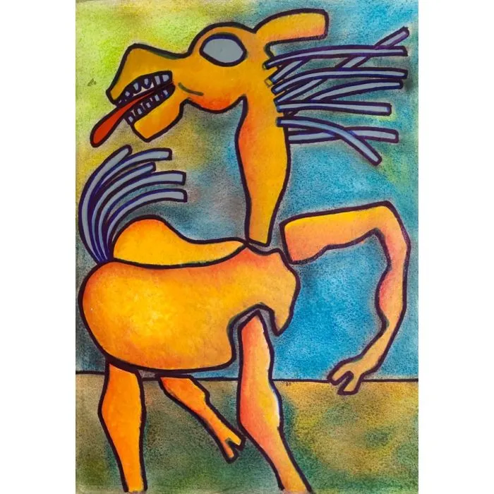 Horse by Prokash Karmakar, acrylic on paper, animal