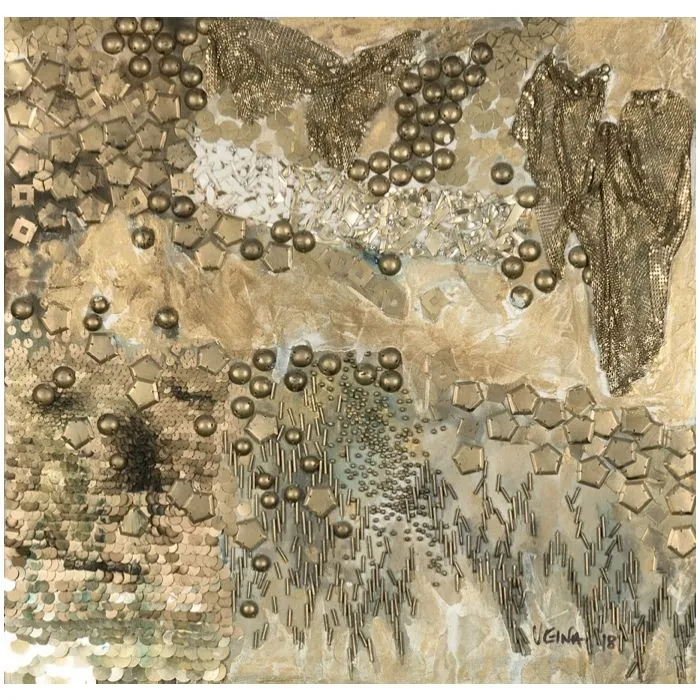 Bedrock by Veena Advani, mix media on canvas, landscape, sea and sky