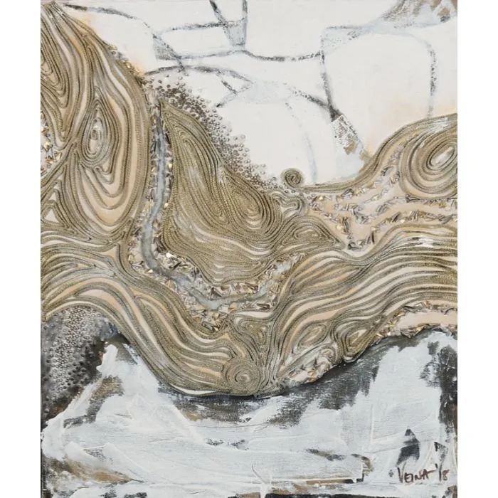 Swept Away by Veena Advani, mix media on canvas, landscape, sea and sky