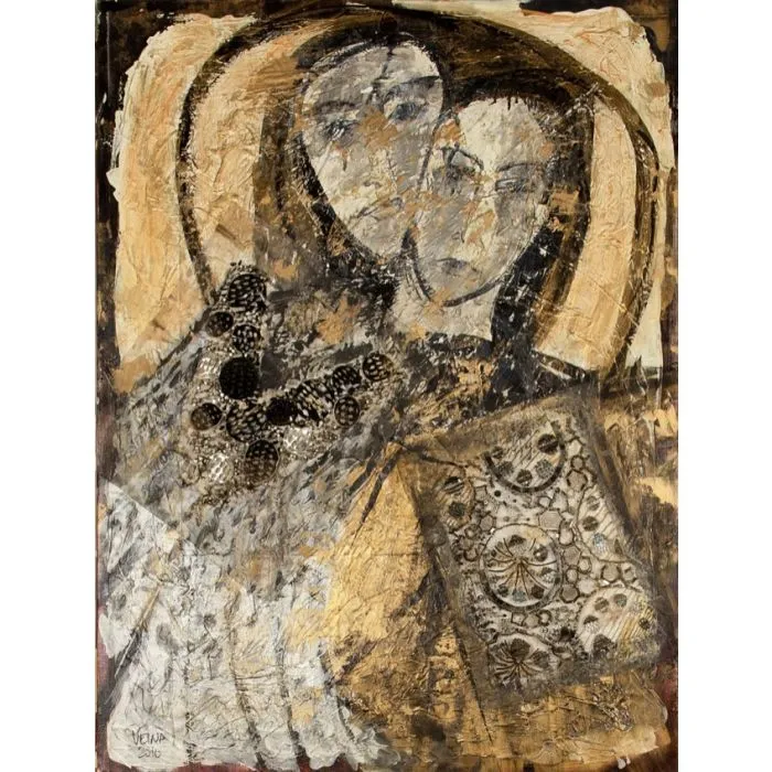 Bonded by Veena Advani, mix media on canvas, people and portraits