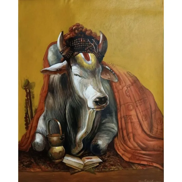 The Monk by Jiban Biswas, acrylic on canvas, animal