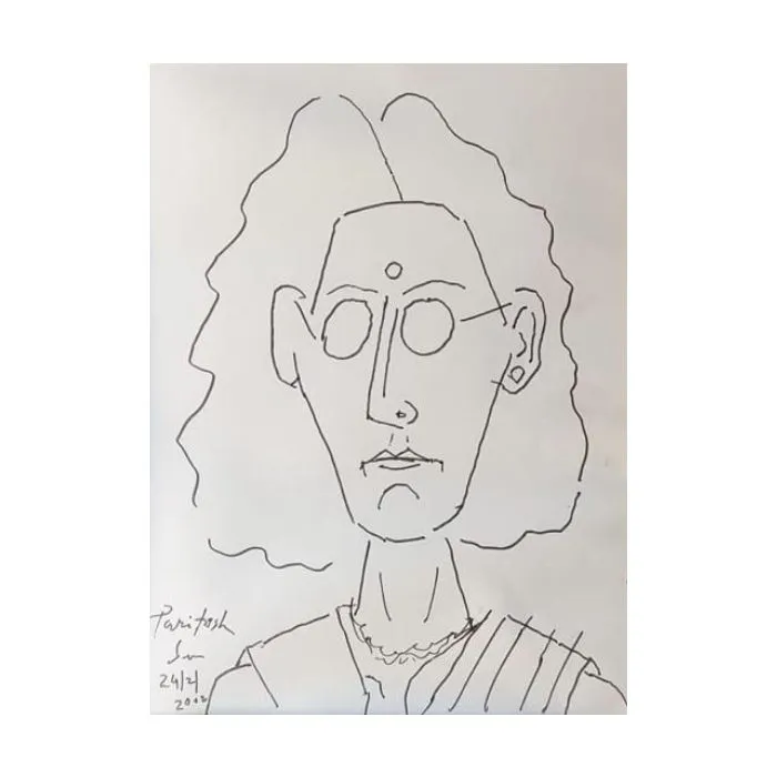 Portrait Of The Artist's Wife by Paritosh Sen, pen and ink on paper, people and portraits