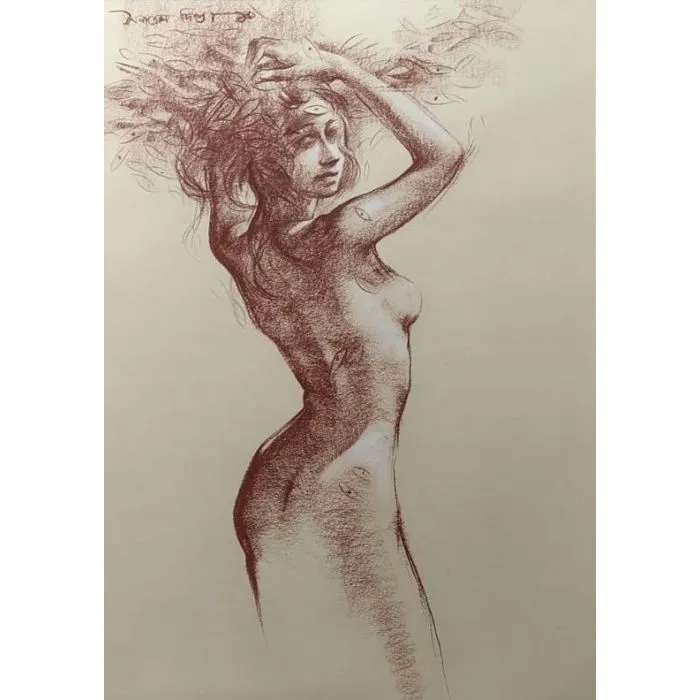Glance by Sanatan Dinda, mix media on paper, girl