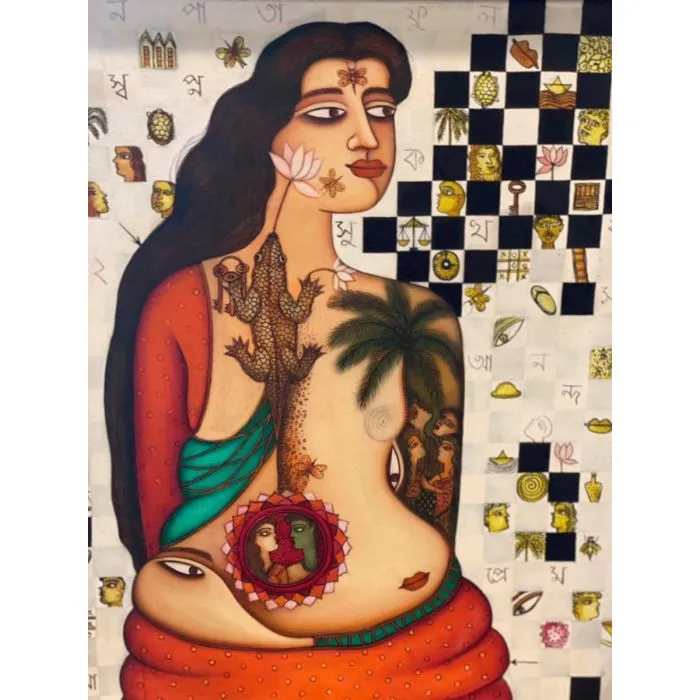 Nari by Shipra Bhattacharya, acrylic on canvas, girl