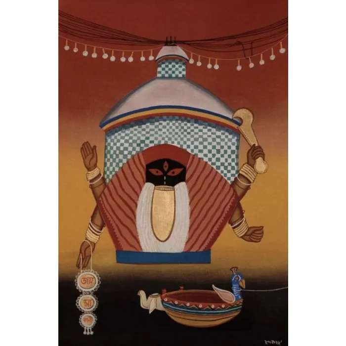 Kolkattawali by Chhandok Majumder, tempera on cloth, religious