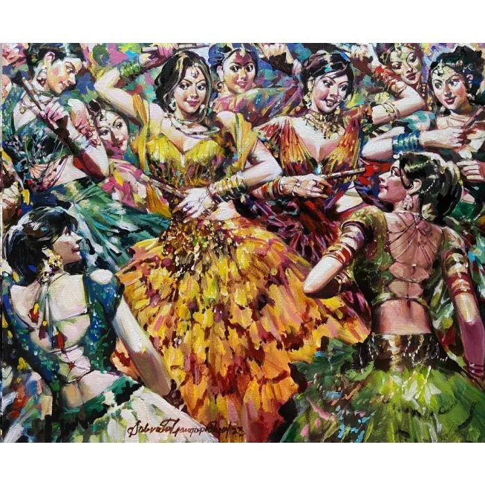 Garba Dance by Subrata Gangopadhyay, acrylic on canvas, people and portraits