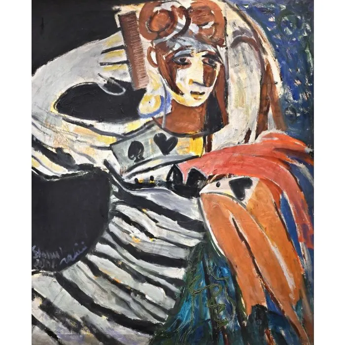 Woman with a Comb by Shanu Lahiri, oil on canvas, people and portraits