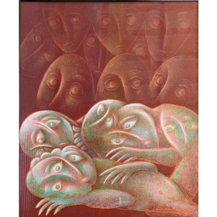 Untitled by Sanat Kar, tempera on canvas board, people and portraits