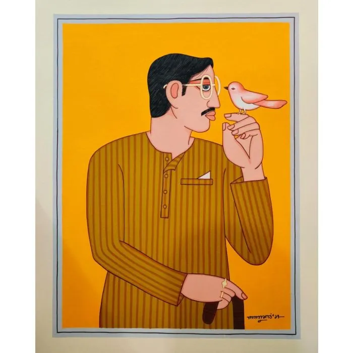 Babu by Lalu Prasad Shaw, tempera on board, people and portraits