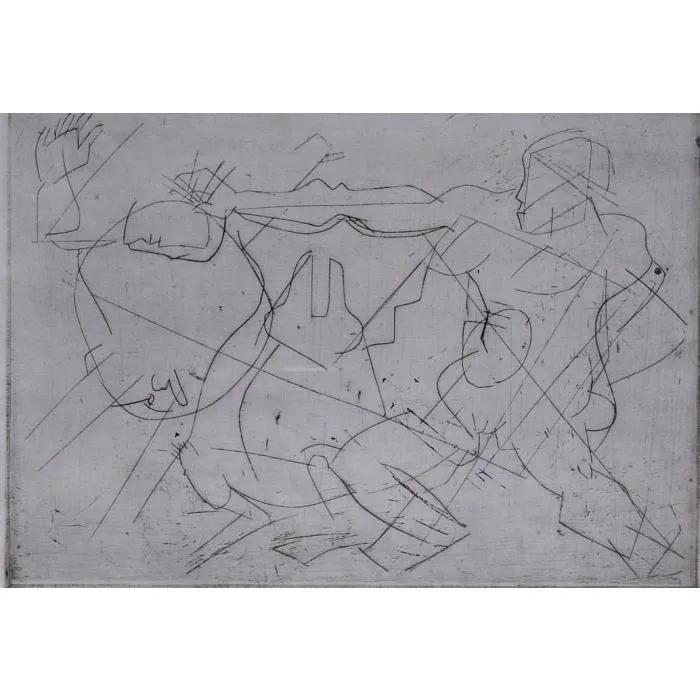 The Rogue Speared by Somnath Hore, etching, people and portraits