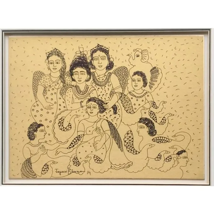 Untitled 3 by Jayasri Burman, pen and ink on board, people and portraits