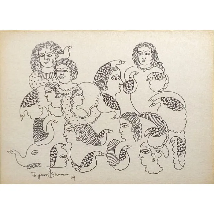 Untitled 11 by Jayasri Burman, pen and ink on board, people and portraits