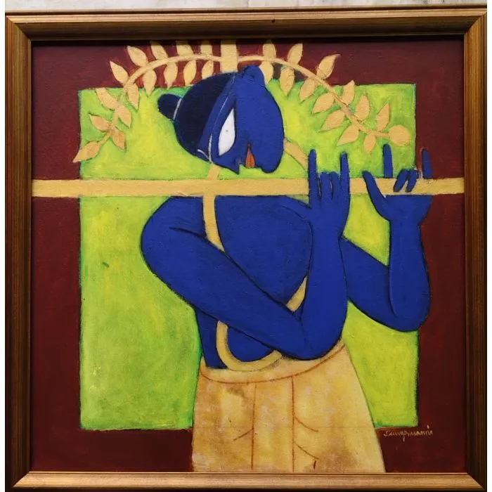 Golden Flute 4 by Shuvaprasanna Bhattacharya, acrylic on canvas, religious