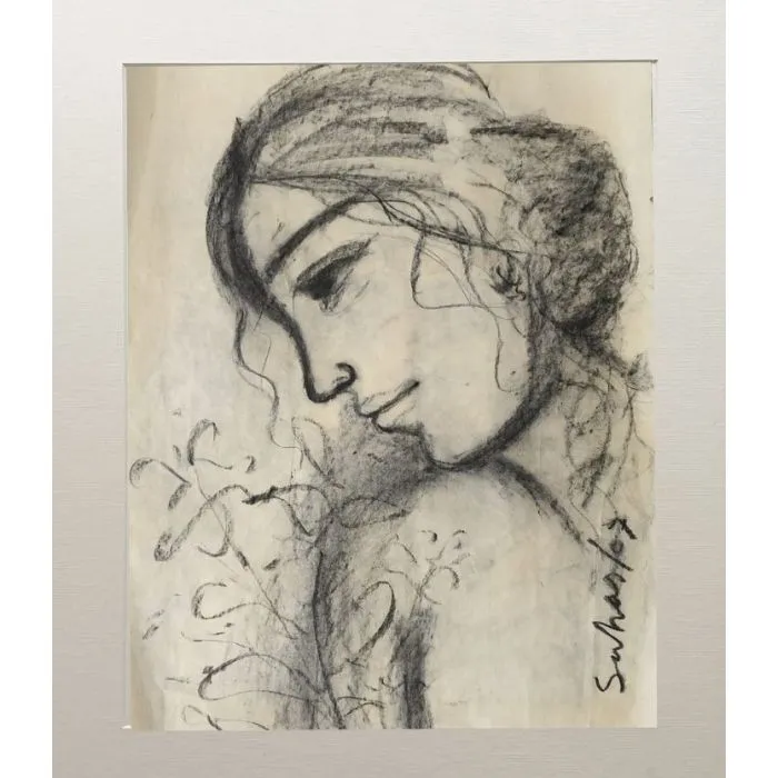 Woman 1 by Suhas Roy, charcoal on paper, girl