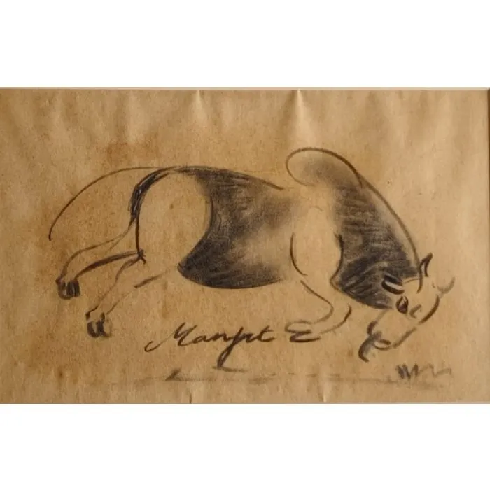 Untitled (Bull) by Manjit Bawa, charcoal on paper, still life
