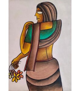 Woman Holding Flowers by Prokash Karmakar.