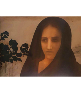 Woman Against Flowers by Chandra Bhattacharjee