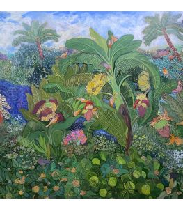  "Banana Groves" by Chaitali De Chanda brings the lush beauty of Bengal’s tropical landscapes to life. The artwork, rich in color and expression, makes for a captivating statement piece in any space.