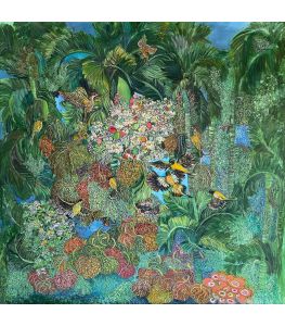  "Profusion" by Chaitali De Chanda is a bold and expressive acrylic painting symbolizing abundance and vitality. With vibrant green tones and a contemporary art style, it is a statement piece for modern interiors and art lovers.