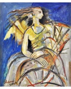 Woman on a Rickshaw by artist Shanu Lahiri