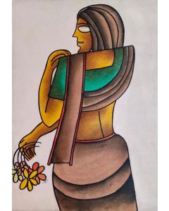 Woman Holding Flowers by Prokash Karmakar.