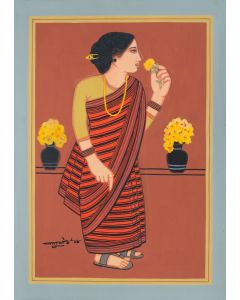 Bibi Holding a Flower by Lalu Prasad Shaw.