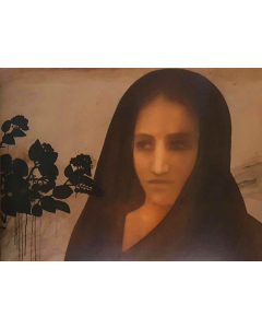 Woman Against Flowers by Chandra Bhattacharjee