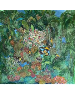  "Profusion" by Chaitali De Chanda is a bold and expressive acrylic painting symbolizing abundance and vitality. With vibrant green tones and a contemporary art style, it is a statement piece for modern interiors and art lovers.