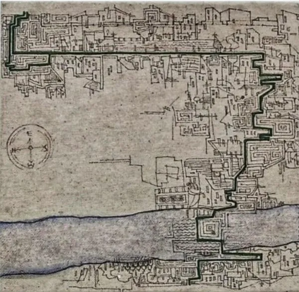 Route by Jayita Dhara, pen and ink on paper, architecture and cityscapes