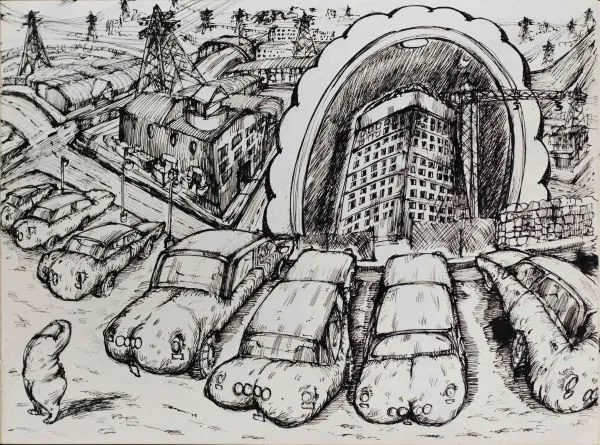 Untitled, pen and ink on paper, architecture and cityscapes