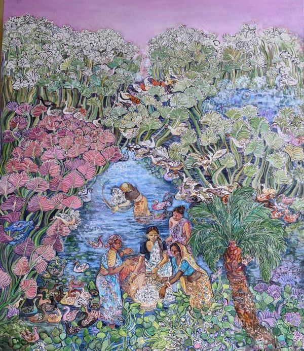 Fisher Woman by Chaitali De Chanda, acrylic on canvas, people and portraits