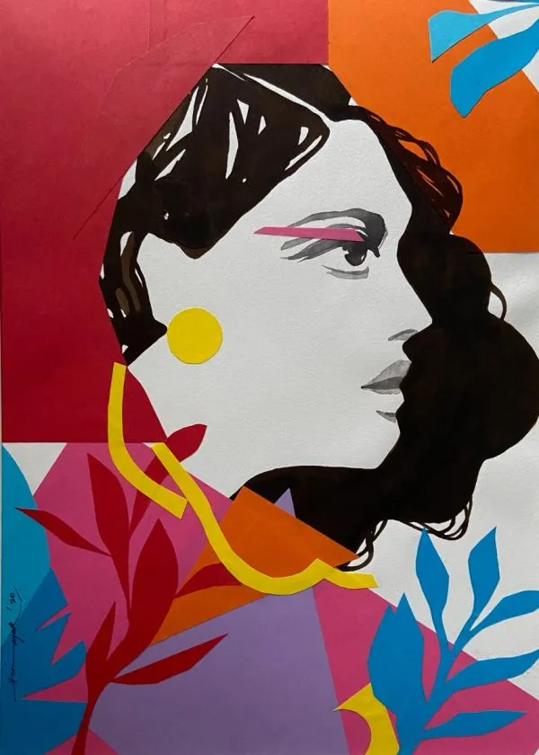 Looking On. by Vinayak Pasricha, mix media on paper, people and portraits