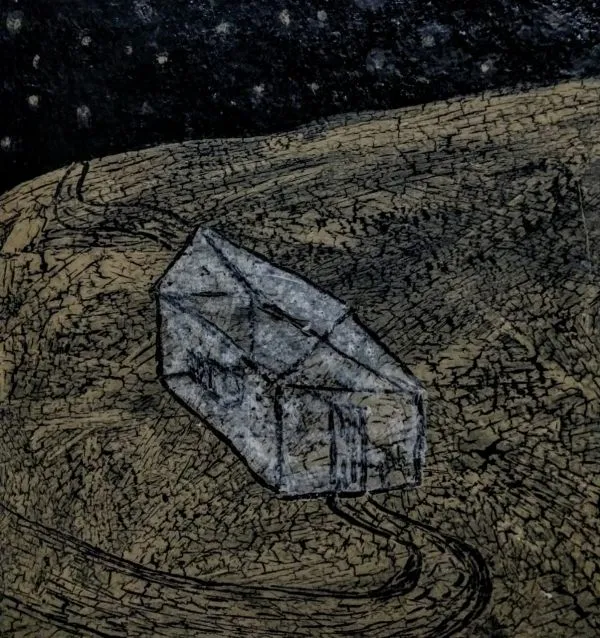 Utopia by Pravakar Ghosh, mix media on paper, landscape, sea and sky