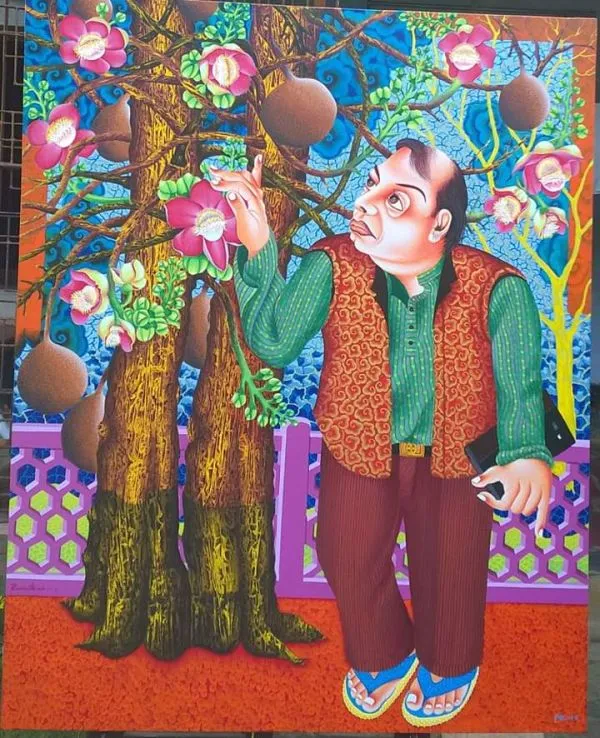 Tree lover by Ramu Das, acrylic on canvas, people and portraits
