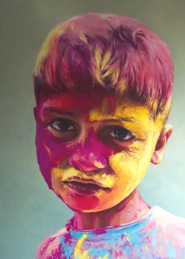 Holi by Dhananjoy Ghosh, oil on canvas, people and portraits