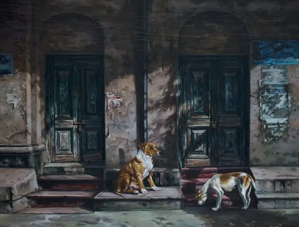 Friends by Dhananjoy Ghosh, oil on canvas, animal