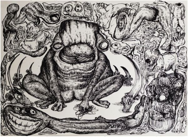 Beastly by Pritam Das, pen and ink on paper, people and portraits